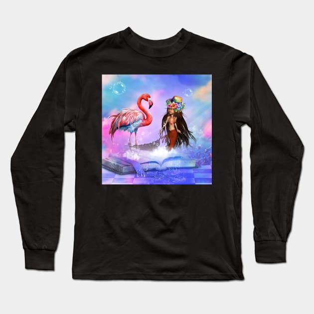 Little mermaid and flamingo Long Sleeve T-Shirt by Nicky2342